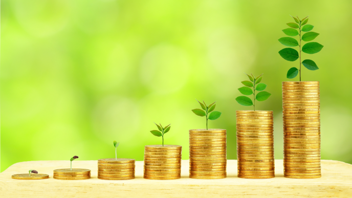 Plants growing out of stacked up coins - Retrofit West